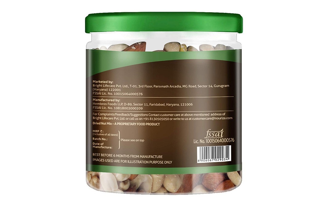Nouriza Nutritious Nut Mix (Peanut, Almond, Cashew, Walnut & Pista)   Plastic Jar  200 grams